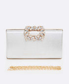 Crystal Buckle Metallic Box Clutch