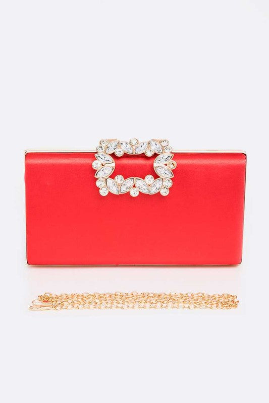 Crystal Buckle Metallic Box Clutch - Body By J'ne