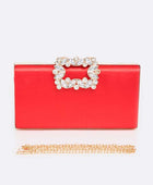 Crystal Buckle Metallic Box Clutch