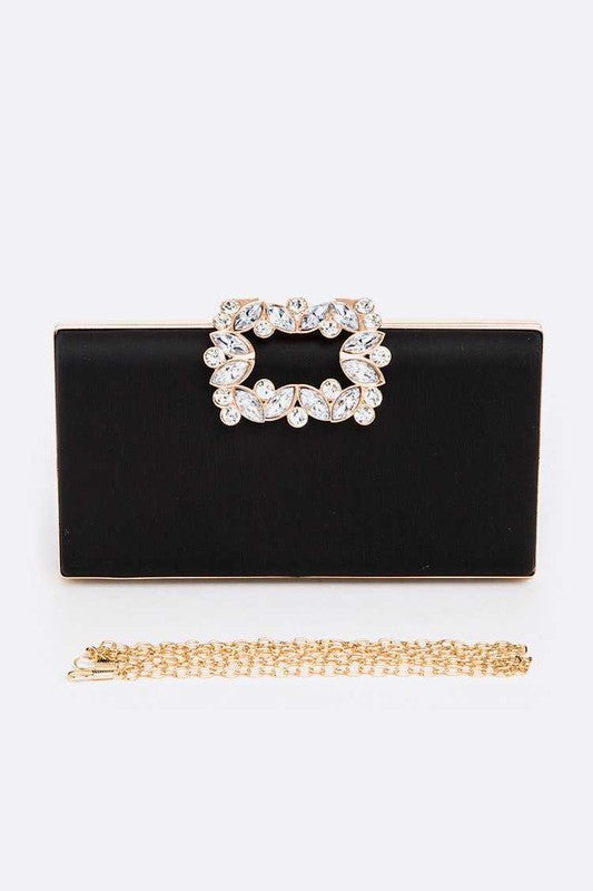 Crystal Buckle Metallic Box Clutch - Body By J'ne