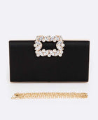 Crystal Buckle Metallic Box Clutch