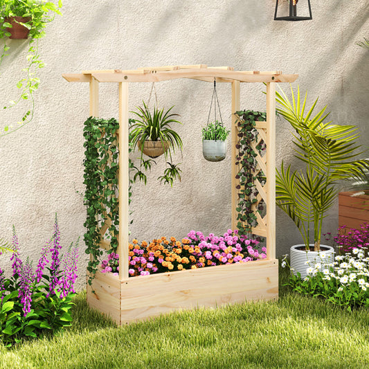 Wooden Raised Garden Bed Planter Box With Trellis And Hanging Roof - Body By J'ne