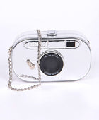 Metallic Oval Camera Iconic Swing Clutch Bag