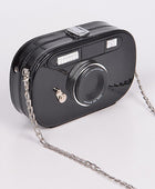 Metallic Oval Camera Iconic Swing Clutch Bag