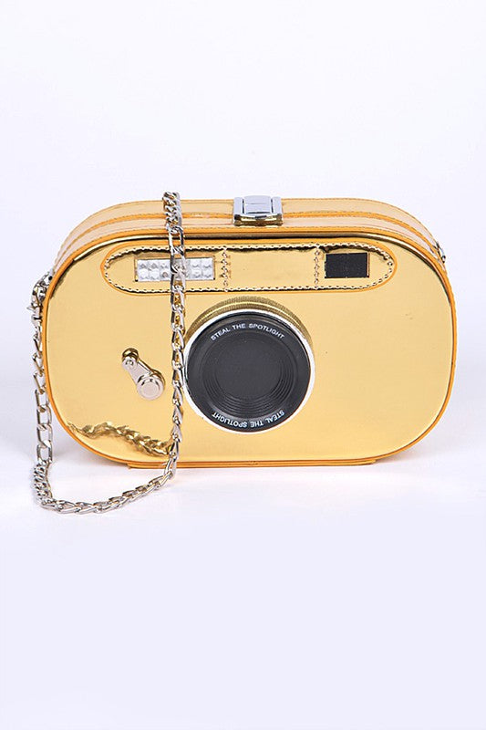 Metallic Oval Camera Iconic Swing Clutch Bag - Body By J'ne