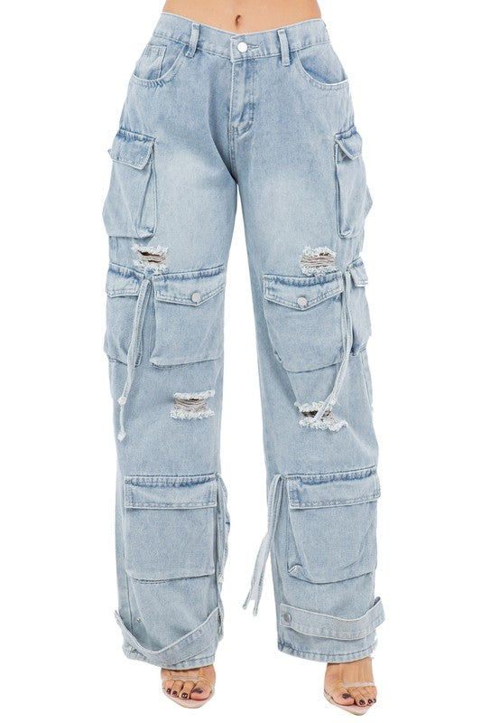 CARGO STYLE DENIM PANTS