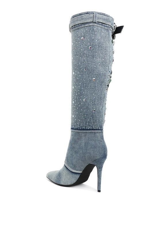 Cornik Multi Color Stones Denim Boots - Body By J'ne