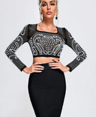 Sexy Mesh Beaded Two Piece Midi Skirt Set