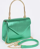 Metallic Top Handle Crossbody Swing Clutch