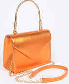 Metallic Top Handle Crossbody Swing Clutch