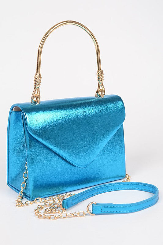 Metallic Top Handle Crossbody Swing Clutch