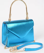 Metallic Top Handle Crossbody Swing Clutch