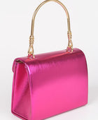 Metallic Top Handle Crossbody Swing Clutch