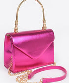 Metallic Top Handle Crossbody Swing Clutch