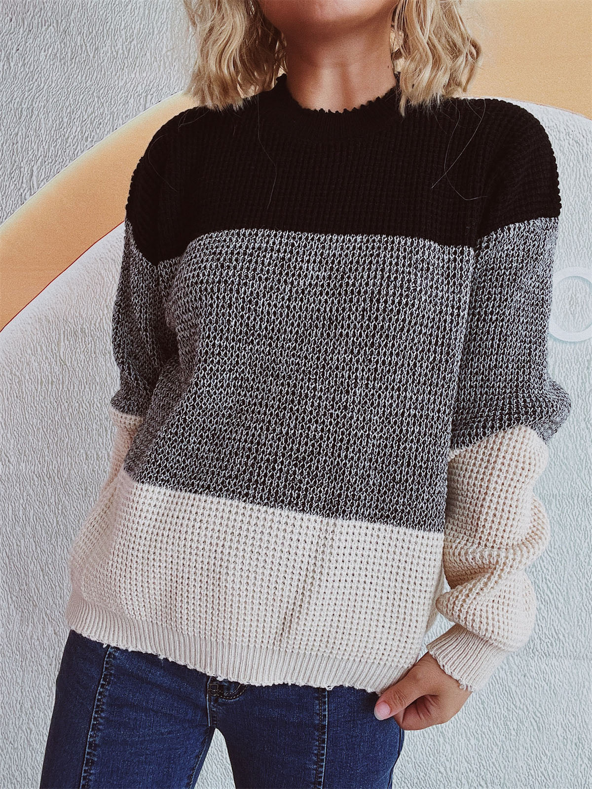 Color Block Long Sleeve Sweater - Body By J'ne