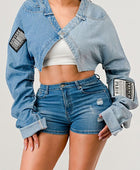 Denim Patched X-Contrast Top