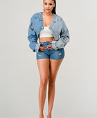 Denim Patched X-Contrast Top