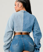 Denim Patched X-Contrast Top