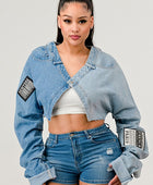 Denim Patched X-Contrast Top