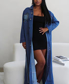 Casual Denim Slit Open Long Denim Jacket