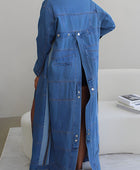 Casual Denim Slit Open Long Denim Jacket