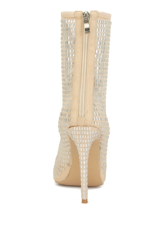 Fortunate Rhinestones Embellished Mesh Boots - Body By J'ne