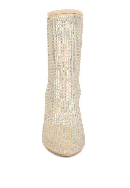 Fortunate Rhinestones Embellished Mesh Boots - Body By J'ne
