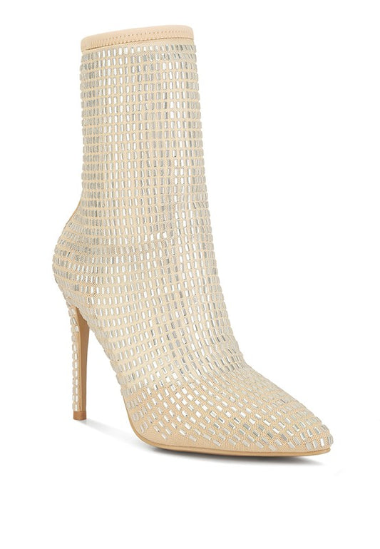 Fortunate Rhinestones Embellished Mesh Boots - Body By J'ne