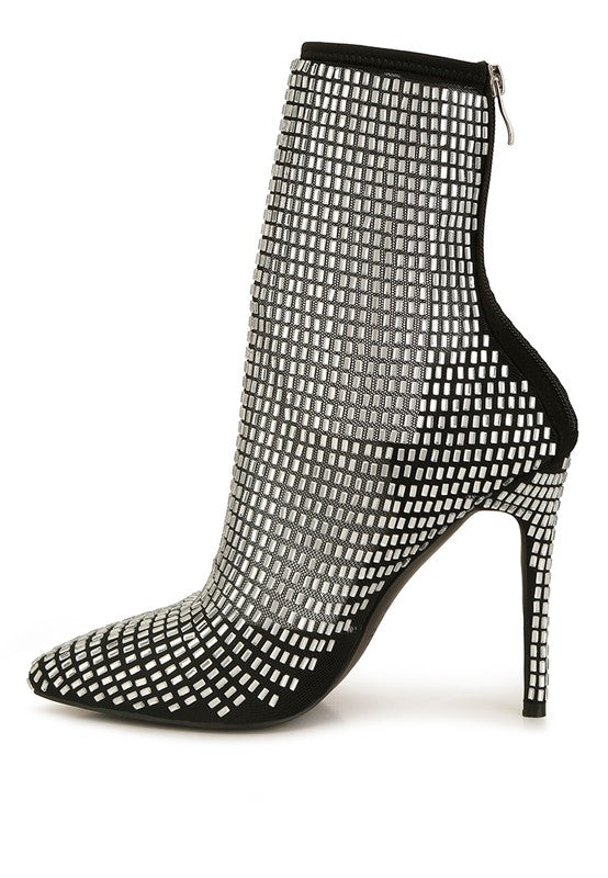 Fortunate Rhinestones Embellished Mesh Boots - Body By J'ne