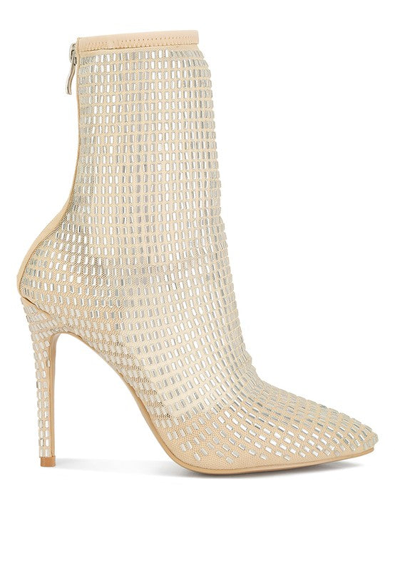 Fortunate Rhinestones Embellished Mesh Boots - Body By J'ne