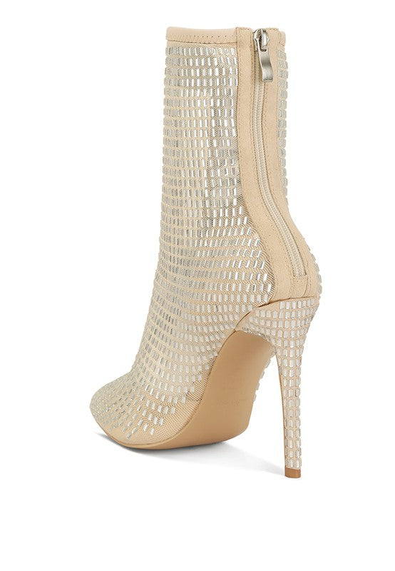 Fortunate Rhinestones Embellished Mesh Boots - Body By J'ne