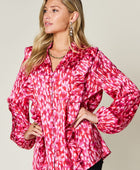 Full Size Printed Ruffle Trim Balloon Sleeve Shirt - Body By J'ne