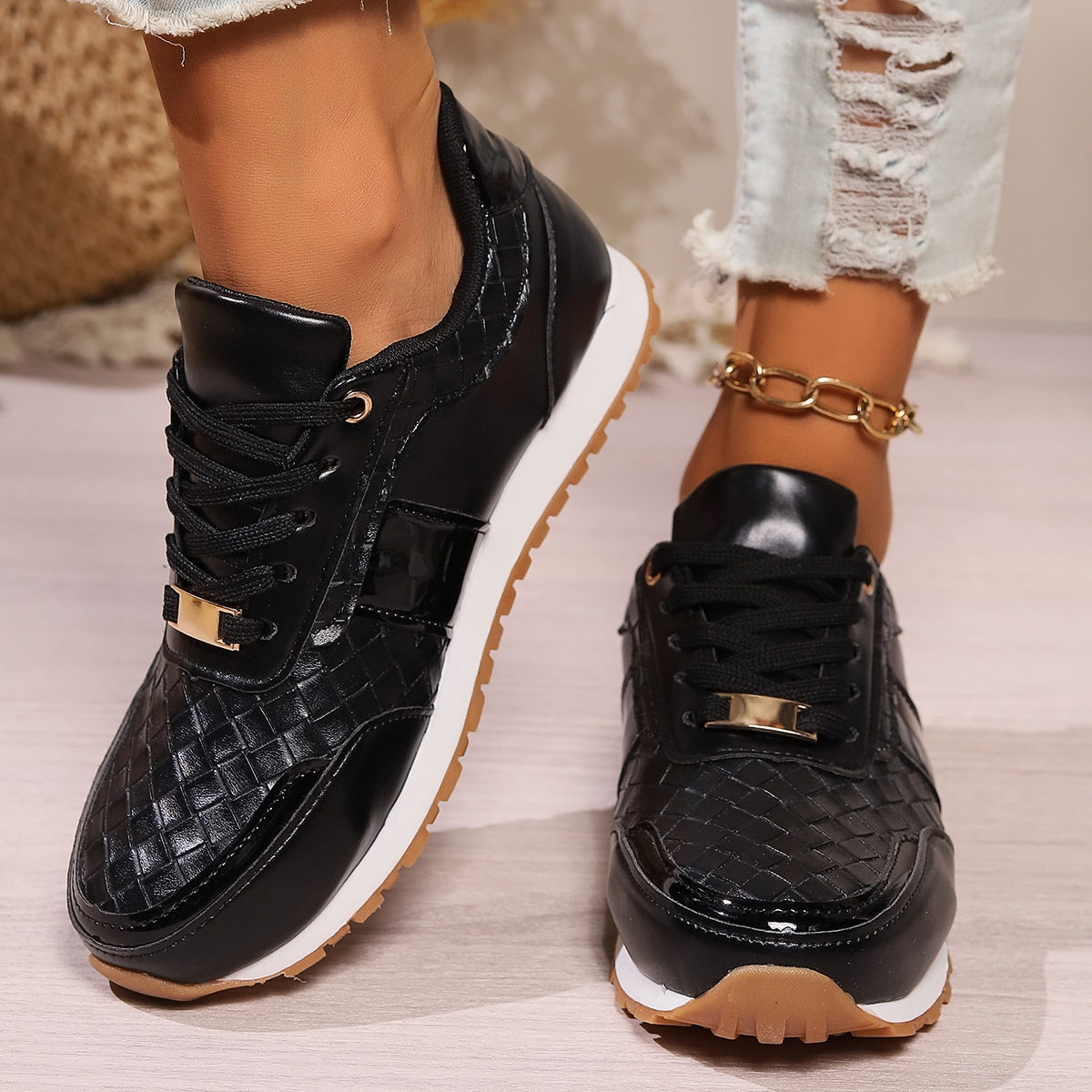 Lace-Up PU Leather Sneakers - Body By J'ne