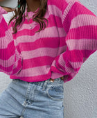 Honey Striped Round Neck Long Sleeve Sweater