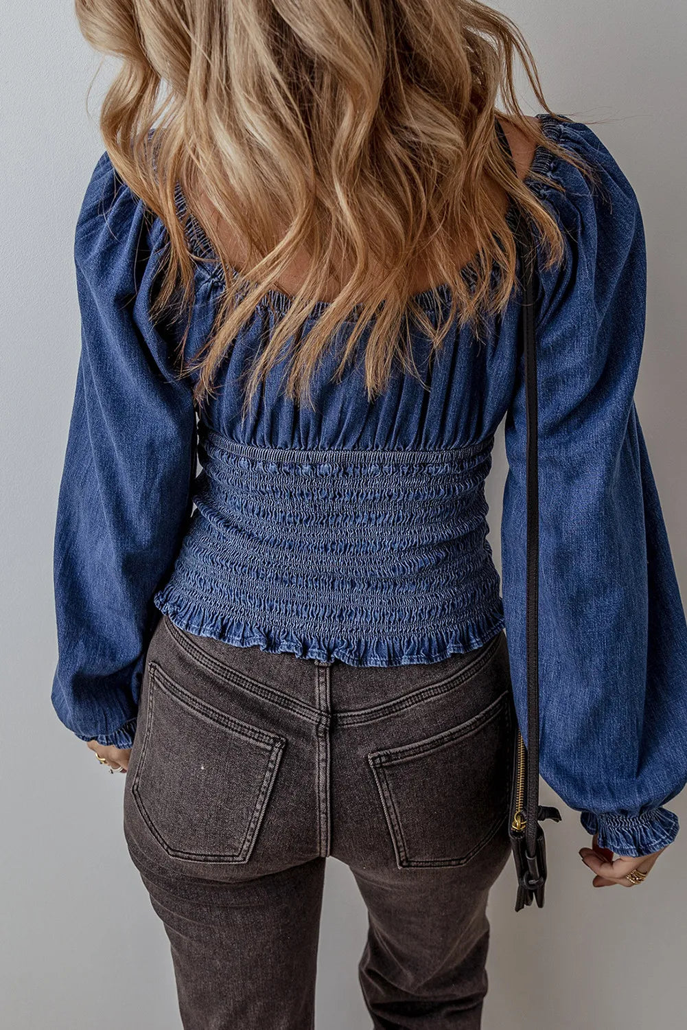 Smocked Long Sleeve Denim Top - Body By J'ne