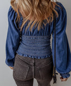 Smocked Long Sleeve Denim Top