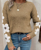 Flower Round Neck Long Sleeve Sweater