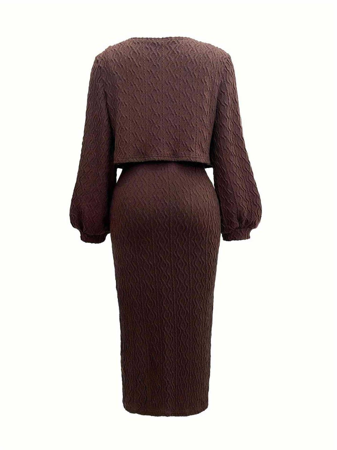 Open Front Long Sleeve Cardigan and Side Slit Cami Dress Set