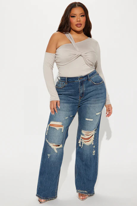 Taupe Twist Off Shoulder Top
