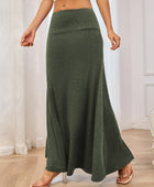 Solid Elastic Waist Maxi Skirt