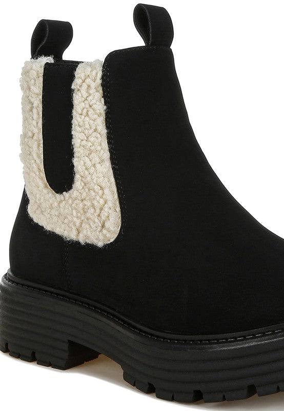 Mothman Faux Fur Detail Chunky Ankle Boots - Body By J'ne