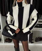 Striped Turtleneck Dropped Shoulder Sweater