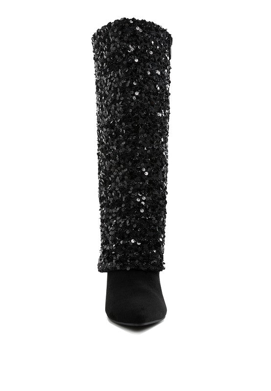 Sin City Sequinned Fold-Over Calf Boots - Body By J'ne