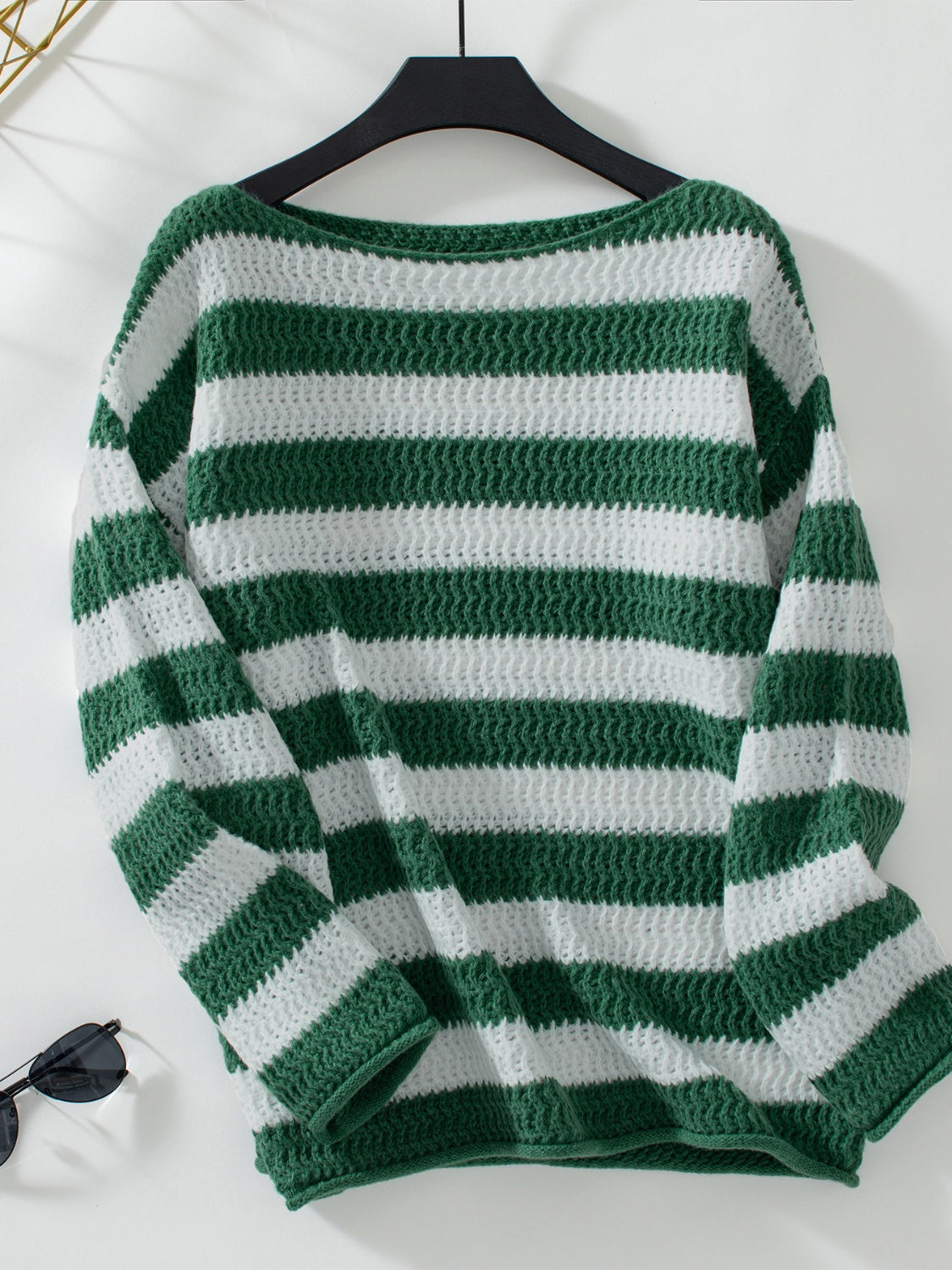 Striped Dropped Shoulder Long Sleeve Sweater - Body By J'ne