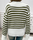 Devine Striped Collared Neck Long Sleeve Sweater