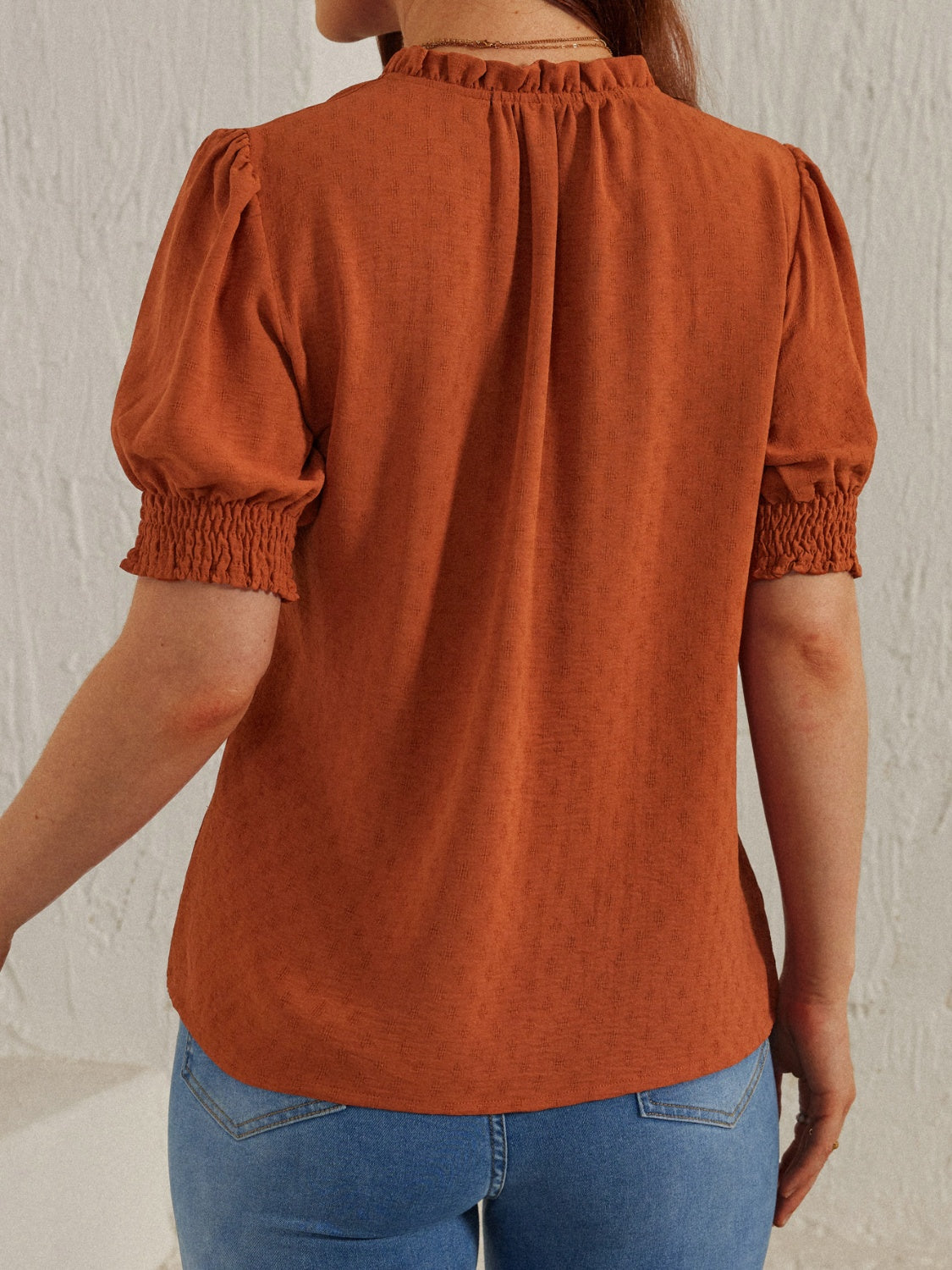 Frill Tie Neck Short Sleeve Blouse - Body By J'ne