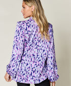 Full Size Printed Ruffle Trim Balloon Sleeve Shirt - Body By J'ne