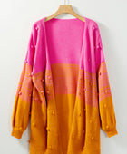 Pompom Color Block Open Front Cardigan