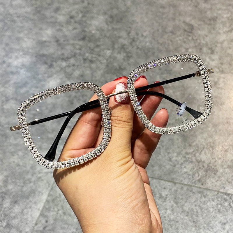 Gafas de moda cuadradas con incrustaciones de diamantes