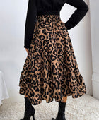 Printed Elastic Waist Midi Skirt